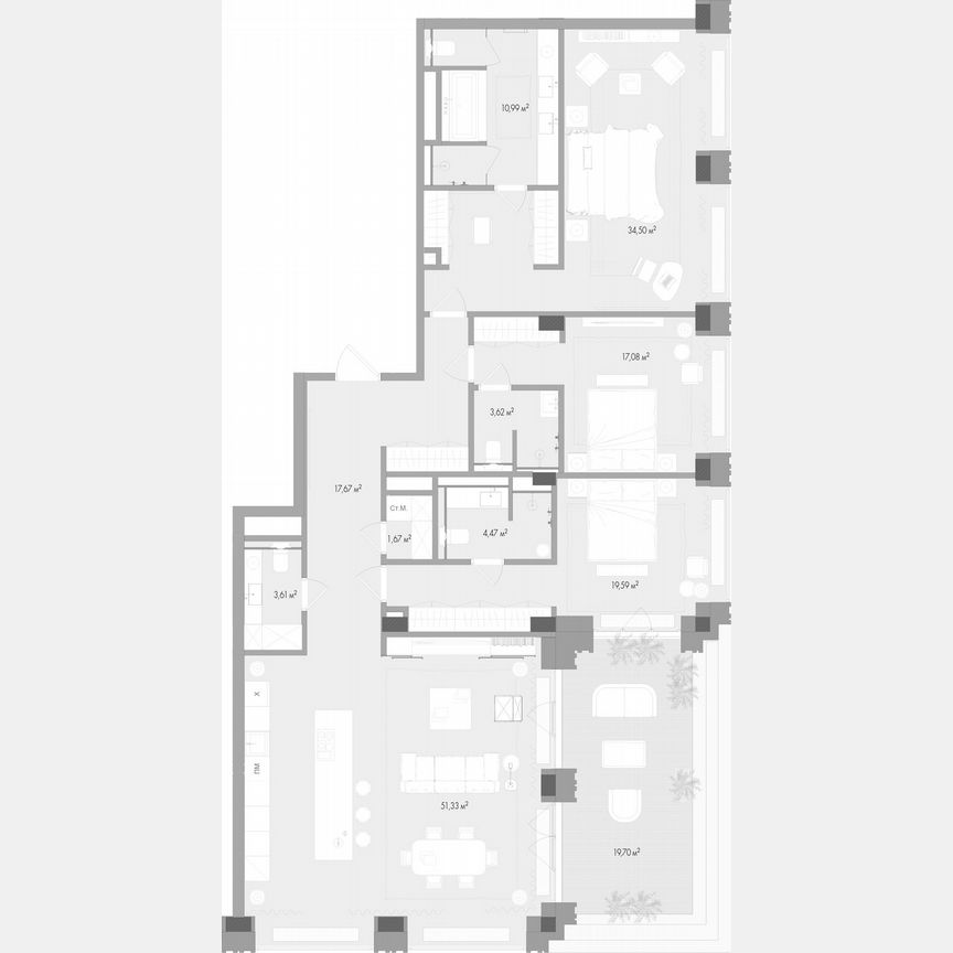 3-к. квартира, 171,9 м², 10/13 эт.