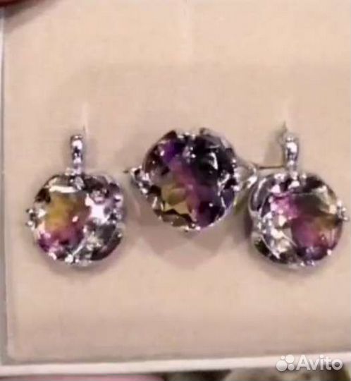 Кольцо, серьги гарнитур аметрины