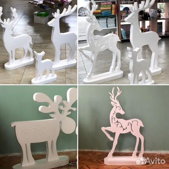 Фигуры из пенопласта, Олени, кролики, Елки