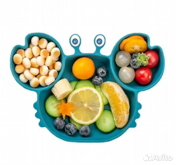 Силиконовая тарелка Крабик детская на присоске