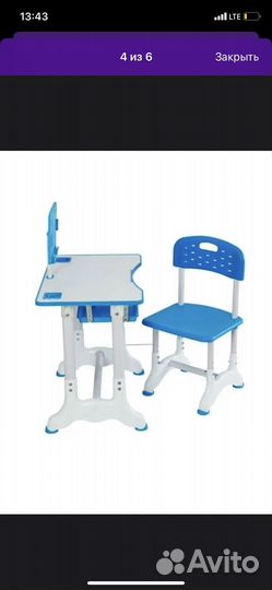 Детская растущая парта со стулом