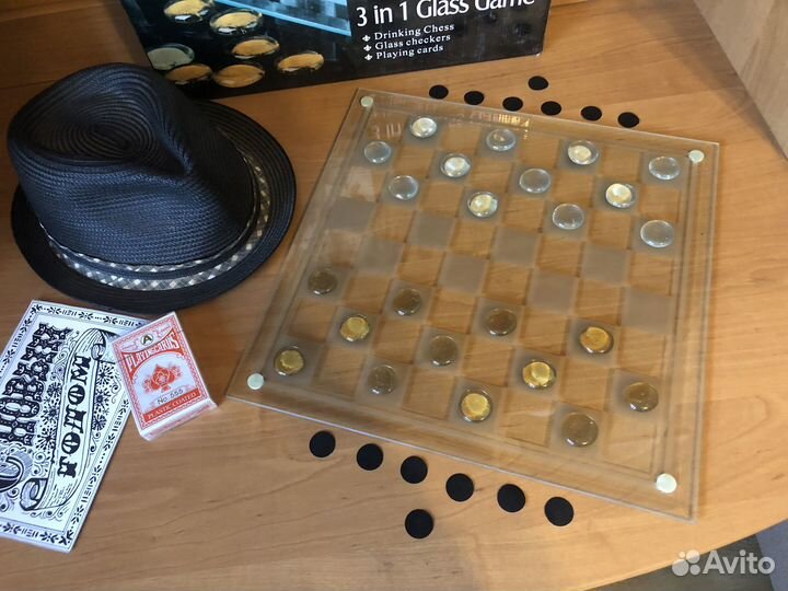 3 in 1 Glass Game (алкошахматы, шашки и карты)