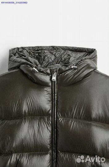 Пуховик Zara x Moncler Глянцевый Хаки (Арт.92882)
