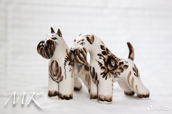 Шнауцер статуэтка кобальт в золоте