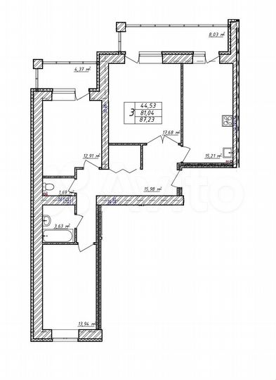 3-к. квартира, 87,1 м², 11/14 эт.