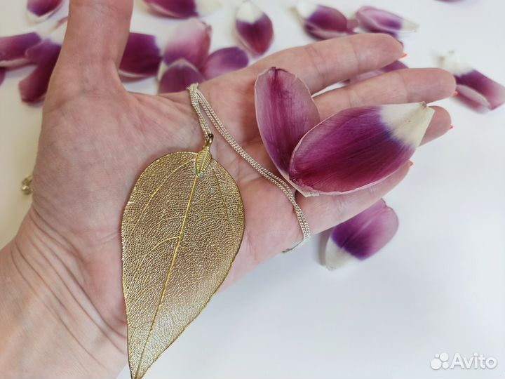 Длинное колье-листок новое