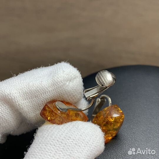 Винтажные Серьги Клипсы Янтарь Ретро
