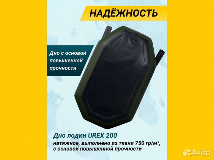 Лодка пвх надувная для рыбалки 200 см urex 200