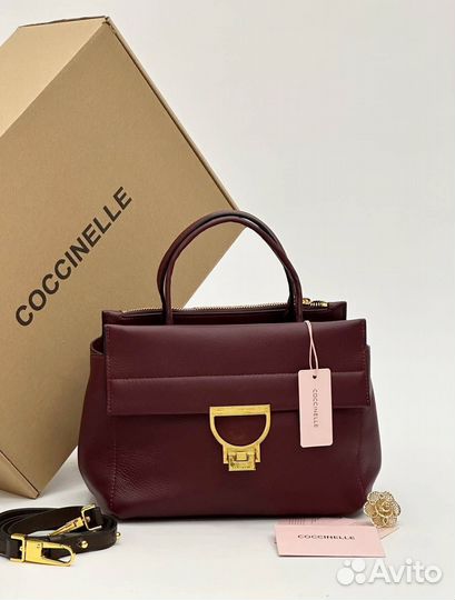 Сумка с ручкой Coccinelle натуральная кожа бордова