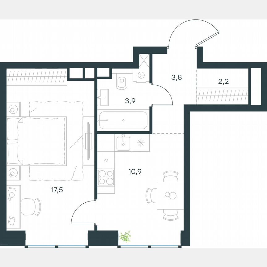 1-к. квартира, 38,3 м², 40/48 эт.