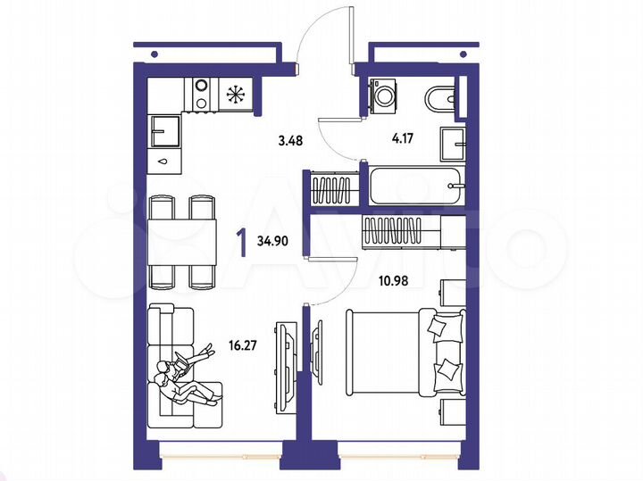 1-к. квартира, 34,9 м², 2/18 эт.