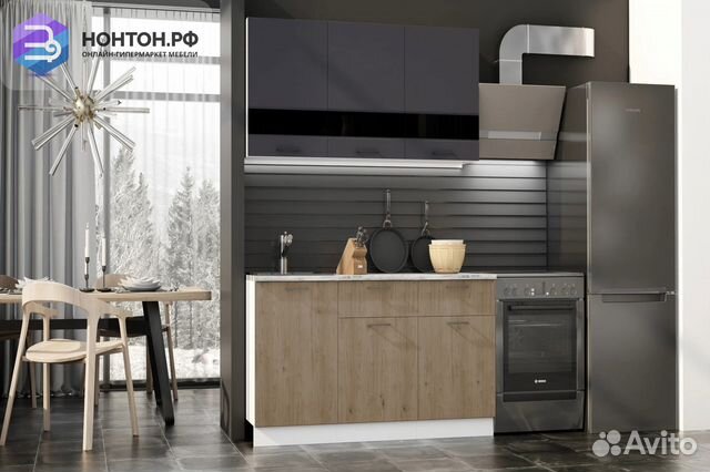 Кухня Астра 1.5 м графит софт / дуб галиано