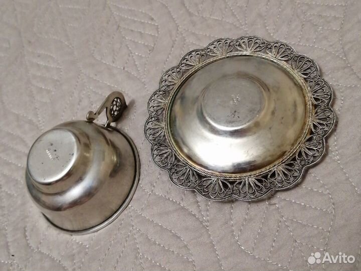 Мельхиоровая Пара по-серебряная Скань