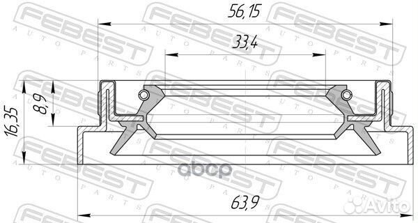 Сальник передней полуоси (33.4x56.15x8.9x16.35)