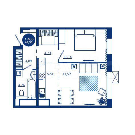 1-к. квартира, 45,5 м², 4/17 эт.