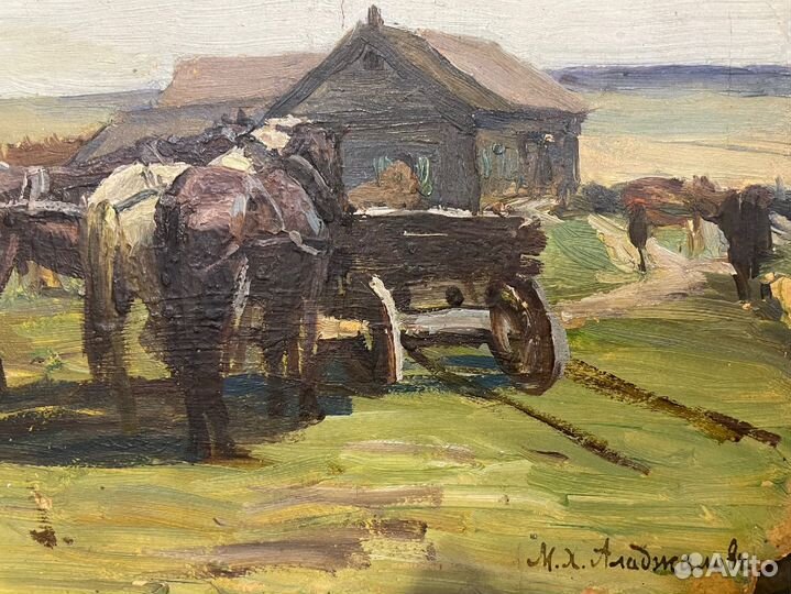 Картина. Лошади. Сельский двор. Аладжалов М.Х