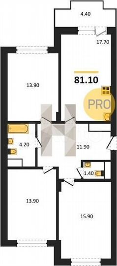 3-к. квартира, 81,1 м², 2/13 эт.