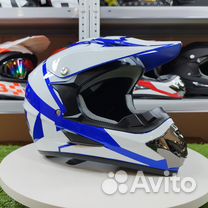 Шлем для мотоцикла-кроссовый FOX. Белый с синим