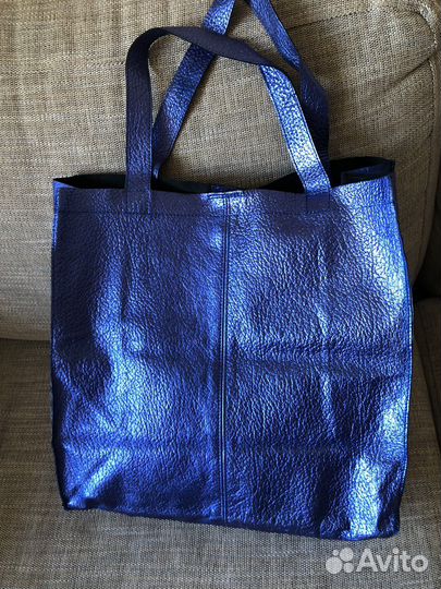 Cумка кожаная. Синий перламутр. Новая