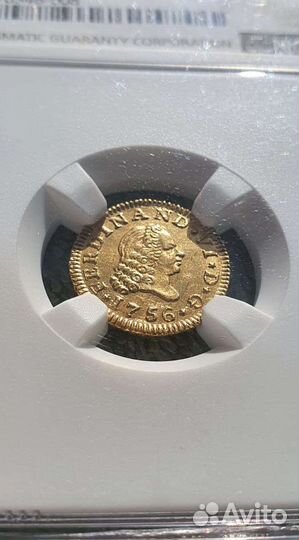1/2 эскудо в слабе NGC, 1756г JB, Испания