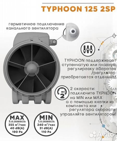 Typhoon 100/125 2SP двухскоростной осевой канальны