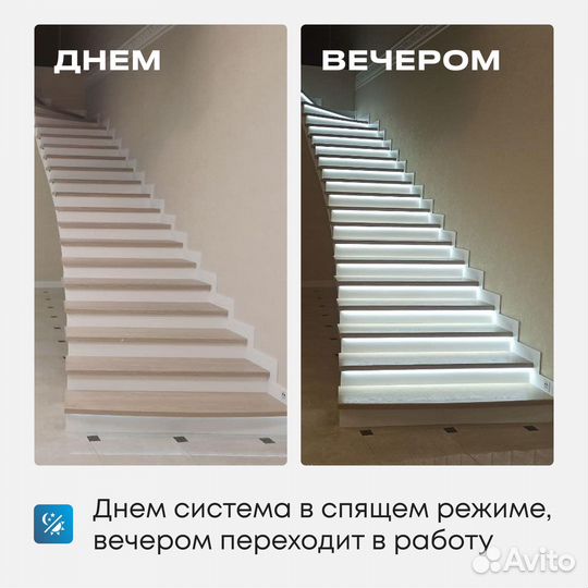 Подсветка лестницы, 20 ступеней, холодный свет