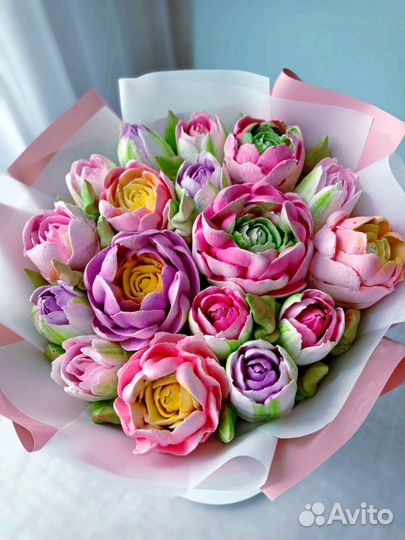 Сладкий букет/подарок/цветы/пионы и тюльпаны