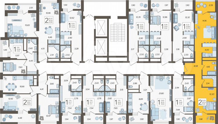 2-к. квартира, 50,8 м², 3/19 эт.