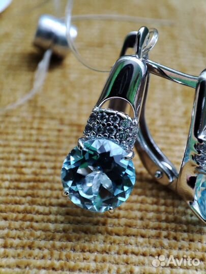 Серьги серебро с голубым топазом sokolov