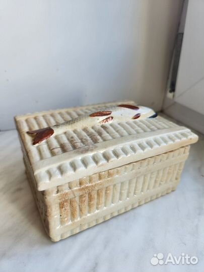 Старинная масленка икорница шкатулка рыба,конец 19