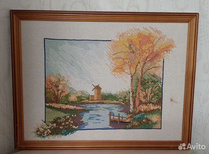 Картина, ручная вышивка 33х43см