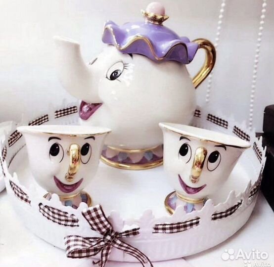Набор сервиз Красавица и Чудовище подсвечник часы