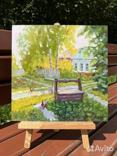 Картина маслом Деревня 30х30 см, картон