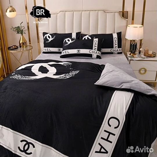 Постельное бельё Chanel микровельвет черное
