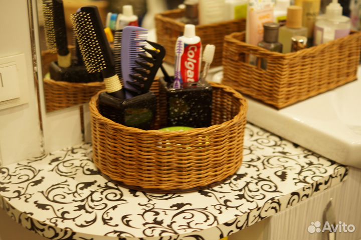 Набор: корзина плетёная круглая для хранения