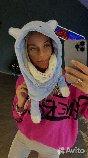 Капющон горнолыжный с бафом пепельно - голубой кот