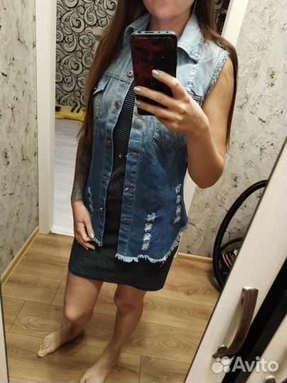 Джинсовая жилетка,рубашка(джинсы)