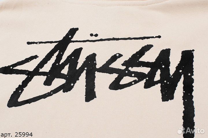 Худи Stussy 2 side big logo бежевое