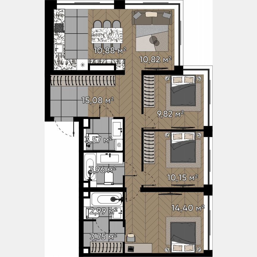 4-к. квартира, 85,4 м², 19/25 эт.