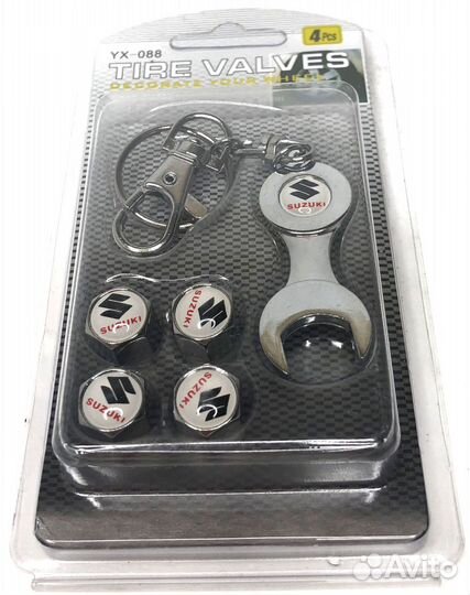 Колпачки на ниппеля - Suzuki (с ключом) (Черный)