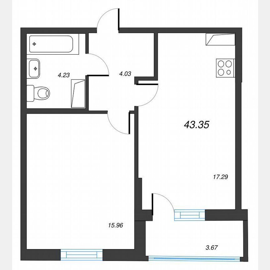 1-к. квартира, 45,2 м², 19/22 эт.