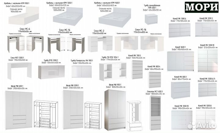 Комод белый 120см 10 ящиков