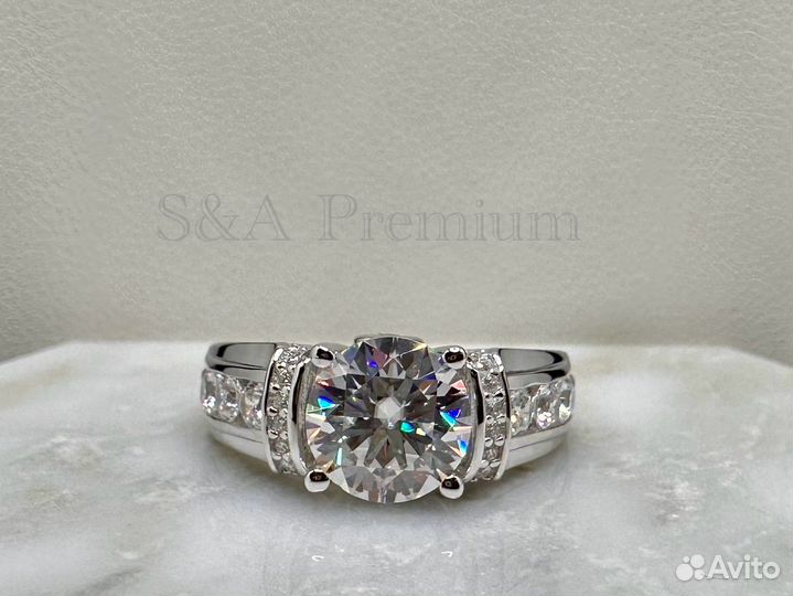 Новое кольцо с муассанитом 2 карата белое золото