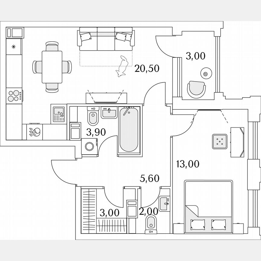 1-к. квартира, 49,5 м², 4/13 эт.