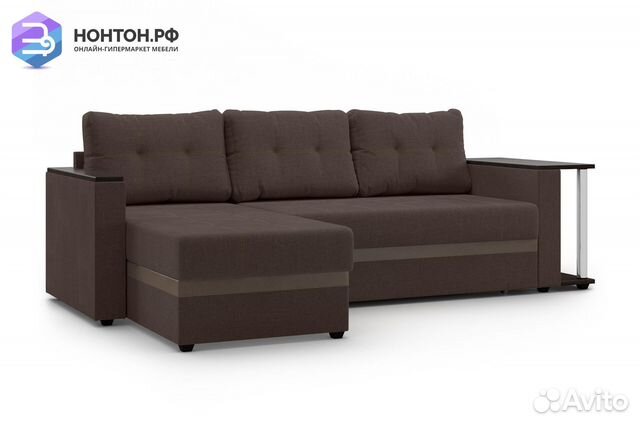 Диван угловой дельфин Атланта рогожка коричневая