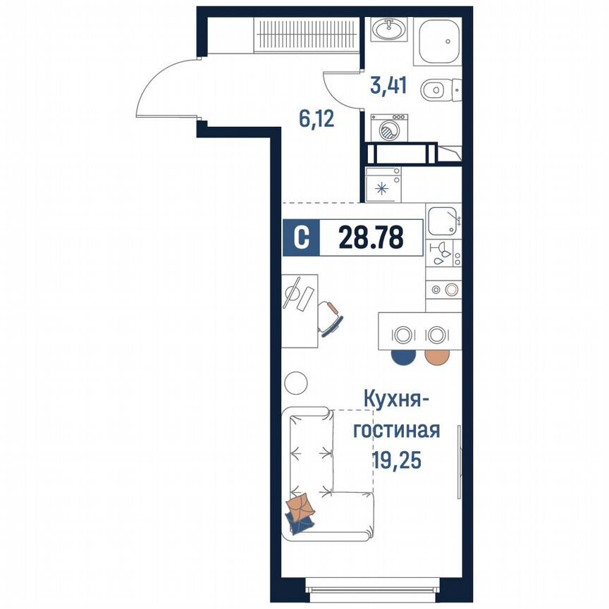 Квартира-студия, 28,8 м², 16/18 эт.