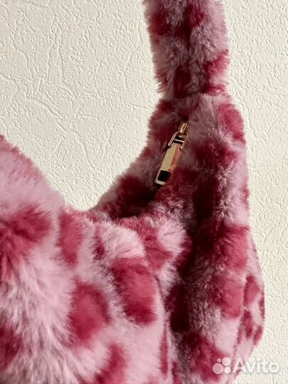 Cумка женская пушистая с леопардовым принтом