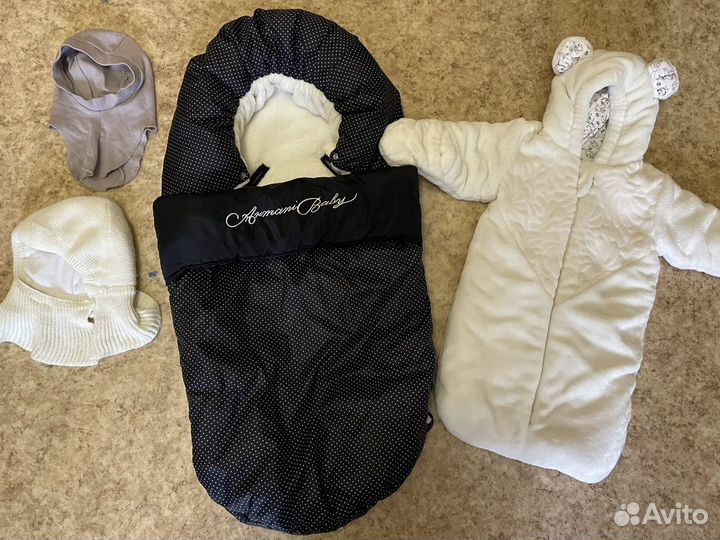 Конверт + комбинезон + шапочки