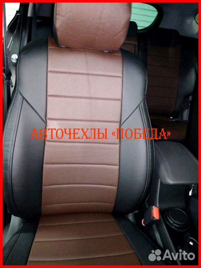 Чехлы Hyundai Tucson 3 из экокожи чёрно-шоколадные