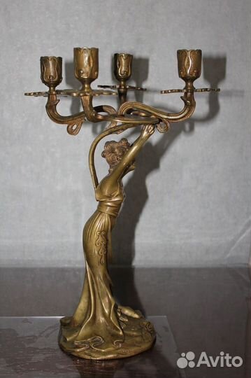 Подсвечник. Модерн. Красивая женщина. Бронза. 19в